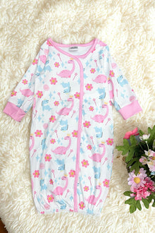  Pink Dinosaur printed baby gown. PJG15204001 one size