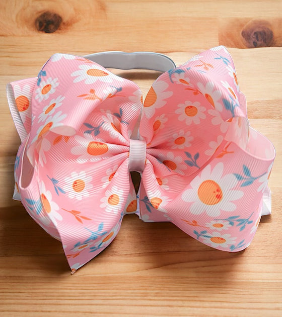 6"Pink Daisy printed baby headband. 4pcs/$10.00 HB-2024-DS