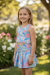 Aqua flora printed active wear girls 2 piece set. GSD092002 AMY