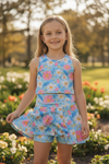 Aqua flora printed active wear girls 2 piece set. GSD092002 AMY