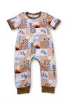 Wild west cowboy" Multi printed patch baby romper with snaps. SR100105-SOL