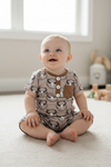 Bull skull printed baby romper with snaps. SR102704-AMY