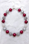 Maroon, silver & pearl bubble necklace. (3pcs/$12.00) ACG50153030 S