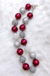Maroon, silver & pearl bubble necklace. (3pcs/$12.00) ACG50153030 S
