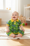 Green tractor printed boys baby romper. SR100109-AMY