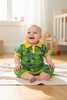 Green tractor printed boys baby romper. SR100109-AMY