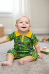 Green tractor printed boys baby romper. SR100109-AMY