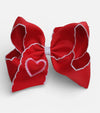 5" Embroidered heart valentines hair bows. 3pcs/$12.00