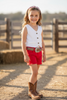 Red denim short with distressed hem. PNG25133011 SOL