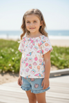 Sweet summer, ice cream, sea shell printed tunic & denim shorts. OFG60262 JEAN