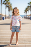 Sweet summer, ice cream, sea shell printed tunic & denim shorts. OFG60262 JEAN