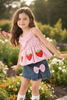 Pink gingham top with strawberry applique & denim skort. OFG60258 JEAN