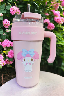  860ML Pink tumbler with holder & straw.