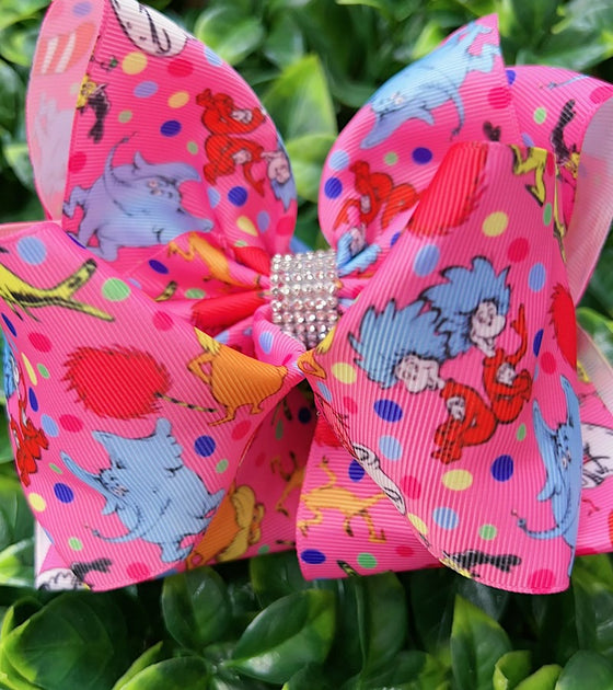 Thing 1 & 2 pink character double layer hair bows. (4pcs/$10.00) BW-DSG-966