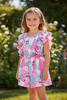 Multi-patch printed romper with ruffle sleeves. PNG60118 AMY