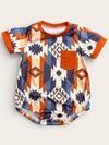 Boys multi-color Aztec Printed Button-Up Shirt and Shorts Set. SR120207-jean