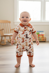 Western/ boot printed baby romper with snaps. SR121101-AMY