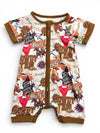 Howdy" Western printed baby romper with snaps.SR112711-SOL
