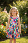 Multi-color floral printed Hi-Performance dress w/undershorts.GSD102701-JEAN