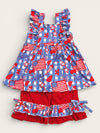 USA patriotic tunic & red shorts with ruffle hem. GSSO112003-AMY