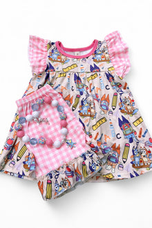  Back to school gingham short set. (Blu*y printed girls set. GSSO121104-AMY