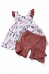 Mama's girl bull skull printed tunic & maroon shorts. GSSO010202-JEAN