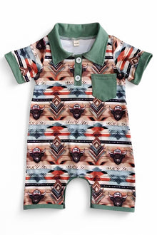  Boys aztec printed romper with snaps. SR112302-AMY