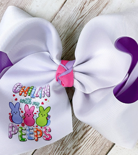 Double layer Easter bunny printed hair bows. 4PCS/$10.00