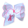 5" Easter embroidered hair bows with moon stitch trim. 4PCS/$12.00