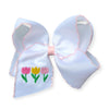 5" Easter embroidered hair bows with moon stitch trim. 4PCS/$12.00