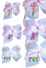 5" Easter embroidered hair bows with moon stitch trim. 4PCS/$12.00