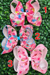 5" Multi printed hair bows with moon stitch trim. 4pcs/$10.50 2026-C
