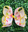 5" Multi printed hair bows with moon stitch trim. 4pcs/$10.50 2026-D