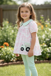 Tractor applique tunic & dusty green leggings. OFG60270 SOL