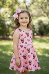 Highland cow-shoe horse printed dress with scalloped hem & shorts. OFG60139 JEAN