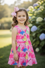 Character printed dress with scalloped hem & shorts. OFG60138 SOL