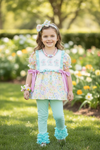 Floral Easter bunny applique tunic & aqua leggings. OFG60224 JEAN