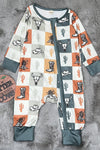 Checker w/ western pattern baby onesie with snaps & zipper. LR110103-Wendy