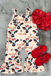 Cowgirl" Cow printed on Ivory baby romper with snaps. SR110101-AMY