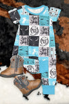 Cowboy / multi-printed baby romper with snaps. SR110108-AMY