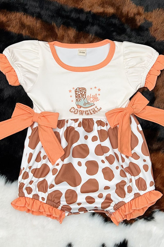 Style cowgirl" cow spotted baby romper. SR110109-Jeann