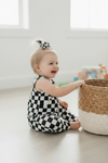 Black & white checkered baby romper. SR102323-JEAN