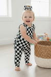Black & white checkered baby romper. SR102323-JEAN