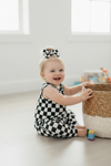 Black & white checkered baby romper. SR102323-JEAN