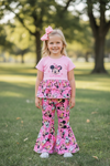Dream" Multi printed character ruffle top and bell bottoms. GSPO103006-SOL