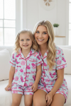 Lt. Blue with fuchsia western printed pajamas for Women. MOM-GSSO101510-AMY