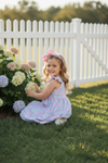 Blue & white Gingham w/ pink easter bunny printed tiered dress.GSD101508-JEAN