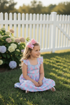 Blue & white Gingham w/ pink easter bunny printed tiered dress.GSD101508-JEAN