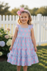 Blue & white Gingham w/ pink easter bunny printed tiered dress.GSD101508-JEAN