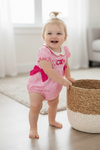 XOXO Pink floral baby romper with snaps. SR081911-SOL